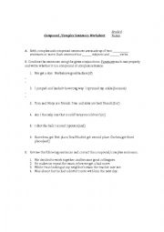 English Worksheet: complex and compound sentences