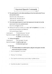 English Worksheet: Reported Command