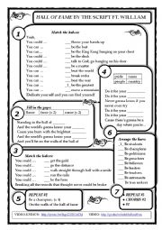 English Worksheet: HALL  OF FAME (SONG)