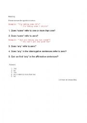 English Worksheet: Meaning for countable/uncountable nouns