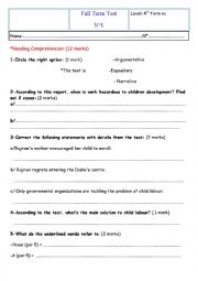 English Worksheet: full term test n 1