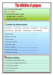 English Worksheet: The infinitive of purpose 