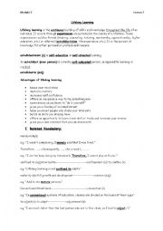 English Worksheet: Lifelong learning (bac)
