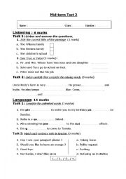 English Worksheet: Mid term test 2       7 TH FORMS
