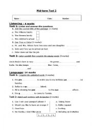 English Worksheet: Mid term test 2       7 TH FORMS