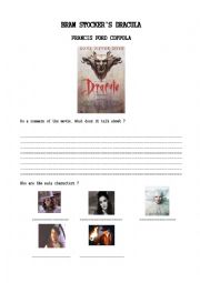 English Worksheet: DRACULA MOVIE WORKSHEET