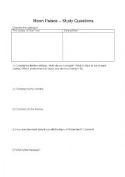 English Worksheet: Moon Palace (excerpt) - Paul Auster  -Study Questions