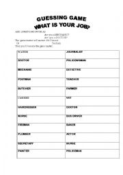 English Worksheet:  jobs   guessng game