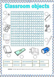 English Worksheet: Classroom objects