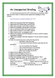 English Worksheet: An Unexpected Briefing -(airline safety rules) VIDEO SESSION