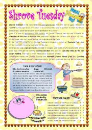 English Worksheet: SHROVE TUESDAY (or PANCAKE DAY)