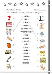 English Worksheet: Classroom items matching worksheet