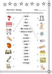 Classroom items matching worksheet