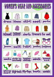 Women´s wear and accessories - ESL worksheet by Marília Gomes