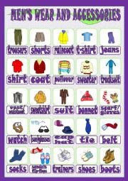 English Worksheet: Mens wear and accessories