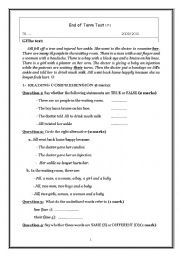 English Worksheet: End of Term Test N⁰3            