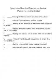 English Worksheet: Conversation Class about Cheating and Plagerism