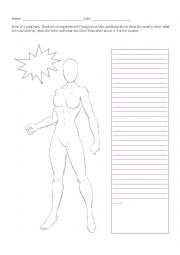 English Worksheet: DRAW YOUR SUPERHEROE