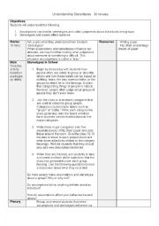 English Worksheet: Stereotypes lesson plan