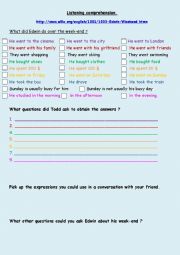 English Worksheet: Listening comprehension: did you have a nice week-end?