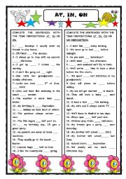 English Worksheet: AT,  IN, ON