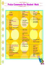 English Worksheet: 122 PRAISE COMMENTS FOR STUDENT WORK