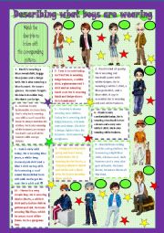 English Worksheet: Describing what boys are wearing - matching 