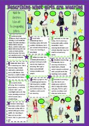 English Worksheet: Describing what girls are wearing - matching 