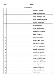 English Worksheet: School supplies fill in  definitions