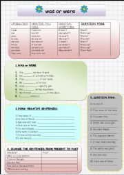 English Worksheet: was or were