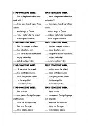 English Worksheet: find someone who