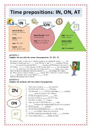 English Worksheet: Prepositions of time: IN, ON, AT