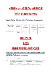 English Worksheet: DEFINITE, INDEFINITE AND ZERO ARTICLES