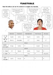 English Worksheet: Guess their timetable