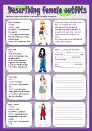 English Worksheet: Describing female outfits - writing