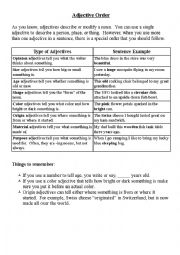 English Worksheet: Adjective Order