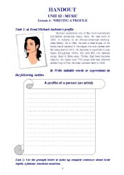 English Worksheet: Writing a profile