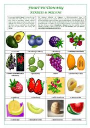 English Worksheet: FRUIT PICTIONARY (part 1 BERRIES AND MELONS)