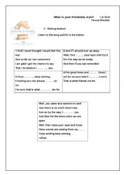 English Worksheet: what s your friendship style?