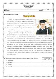 English Worksheet: 9th Grade Test about Working Life