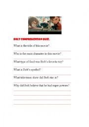 English Worksheet: bolt comprehension quiz