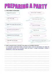 English Worksheet: PREPARING A PARTY