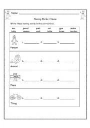 English Worksheet: Naming Words