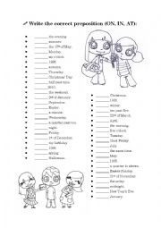 English Worksheet: Prepositions of time