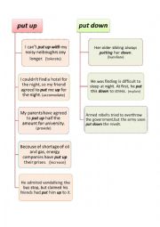 English Worksheet: flash-card PUT UP and PUT DOWN phrasal verbs