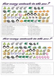 English Worksheet: How many animals in the zoo?