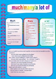 English Worksheet: much,many,a lot