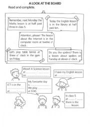 English Worksheet: A LOOK AT THE BOARD