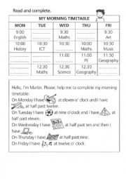 English Worksheet: MY MORNING TIMETABLE