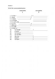 English Worksheet: Synonyms and Antonyms